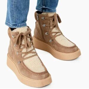 Dolce Vita Truffle Jasmin Sherpa Faux Suede Platform Ankle Boots Size 8